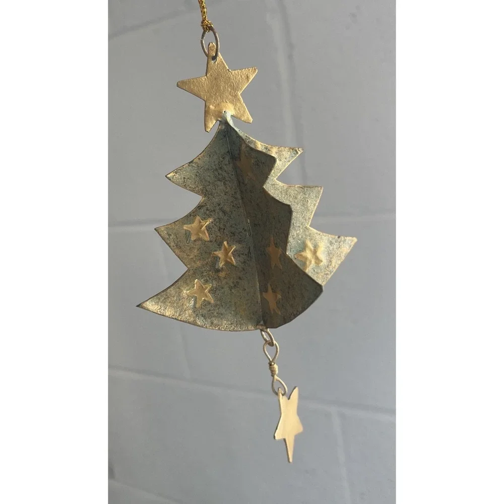 Vintage Metal‎ Christmas Tree Ornament Dangling Star Rustic Bronze Gold 6 Inches